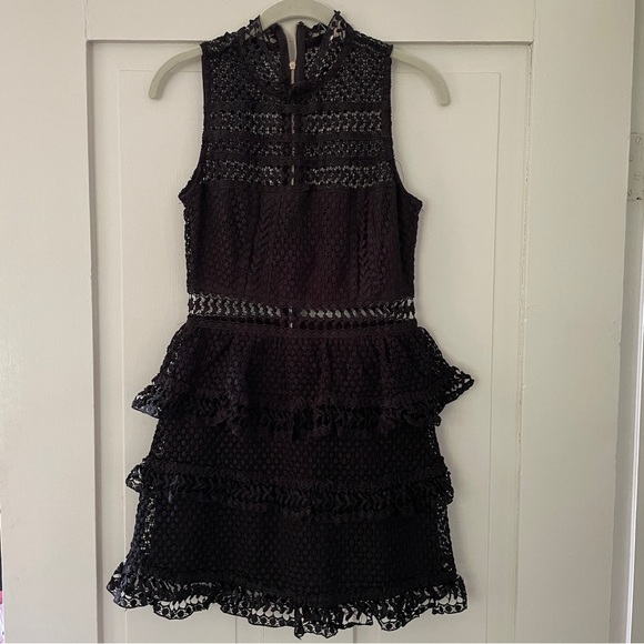 Luxxel Black Embroidered Lace Peek a Boo Tiered Dress - Picture 6 of 12